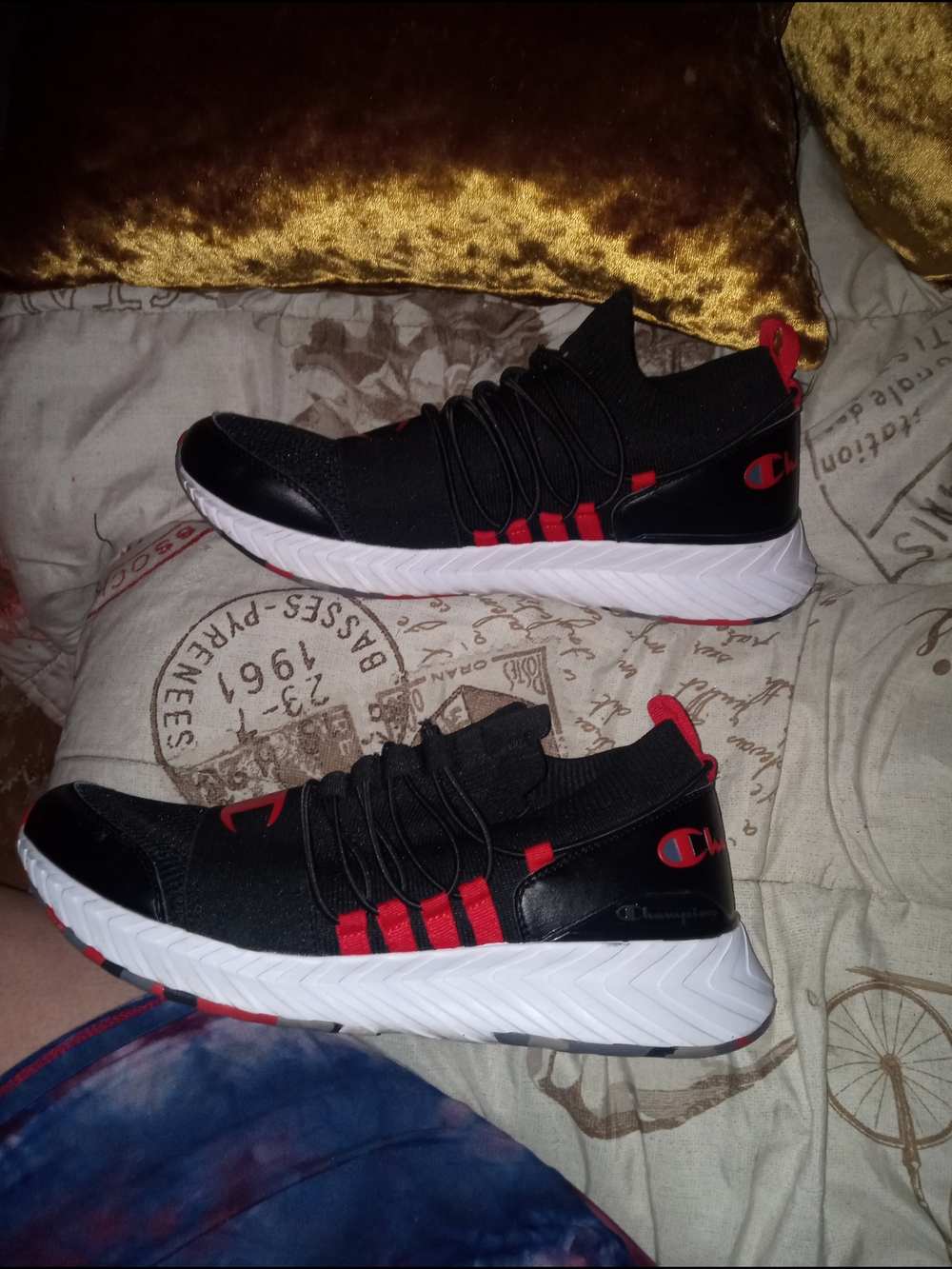 Champion Black and Red Low-Top Athletic Sneakers